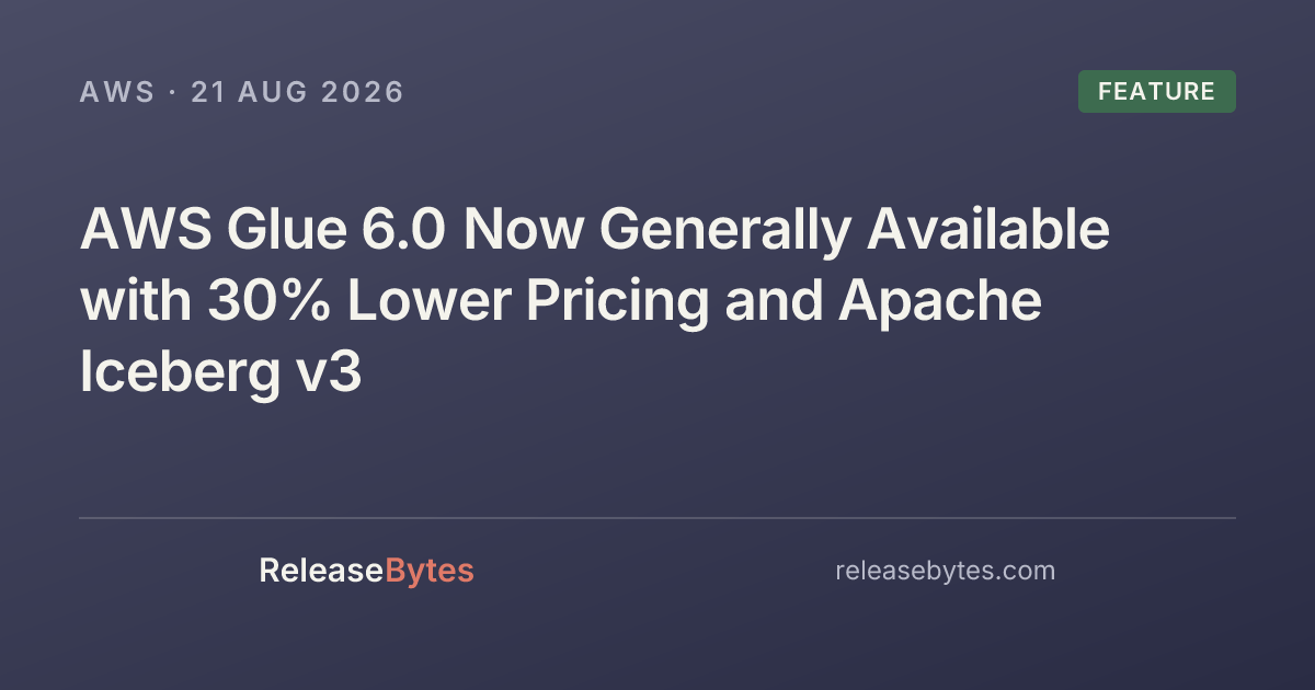 Photo: releasebytes.com AWS Glue 6.0 Now Available with 30% Lower Pricing and Apache Iceberg v3 Support